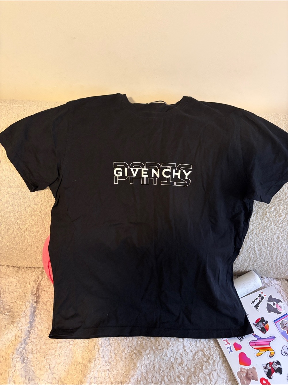 Givenchy Black Tee with White Outline 'PARIS' Logo